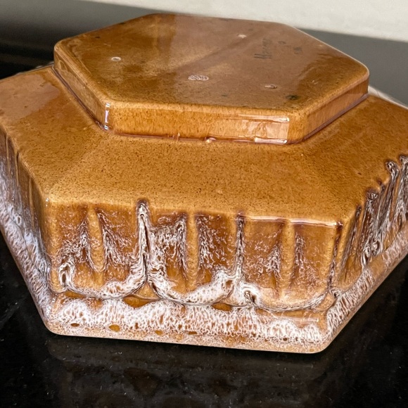 VINTAGE 1960s HAEGER 291 HEXAGON BULB SUCCULENT PLANTER 9” gold/brown drip glaze - Picture 12 of 15